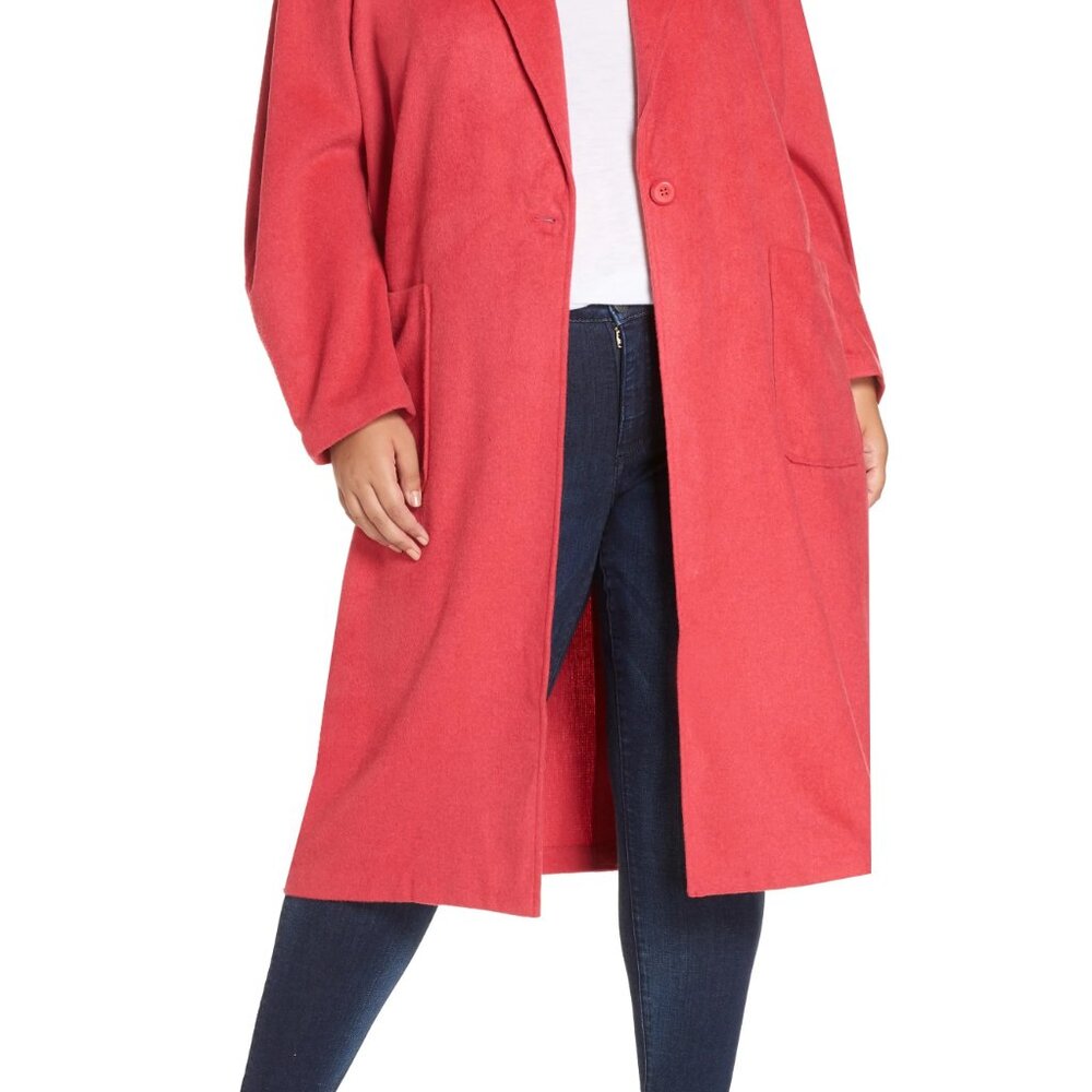 Leith Red Single Button Long Wool Overcoat Jacket - Picture 2 of 4